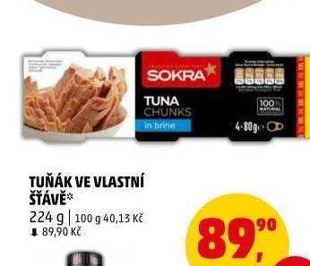 Tuňák ve vlastní šťávě Sokra 224 g