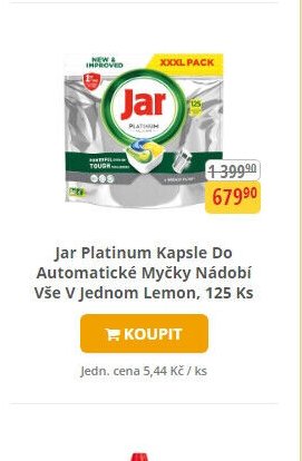 Jar Platinum Kapsle Do Automatické Myčky Nádobí Vše V Jednom Lemon, 125 Ks