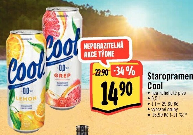 Nealkoholické pivo ochucené Staropramen Cool