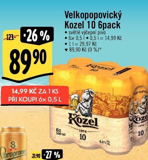 Pivo světlé výčepní 10°Velkopopovický Kozel