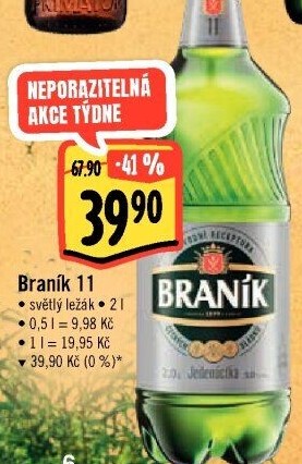 Pivo světlý ležák 11° Jedenáctka Braník