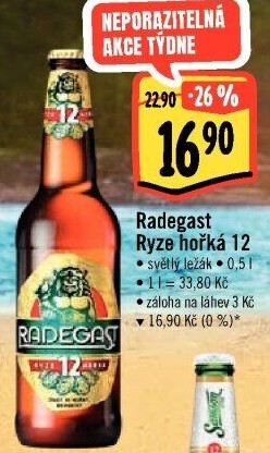 Pivo světlý ležák 12° Ryze hořká Radegast
