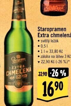 Pivo světlý ležák Extra chmelená 12° Staropramen