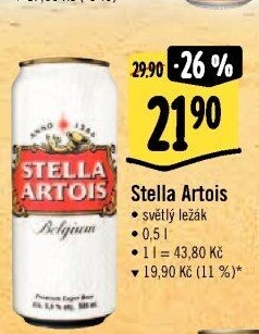 Pivo světlý ležák Stella Artois