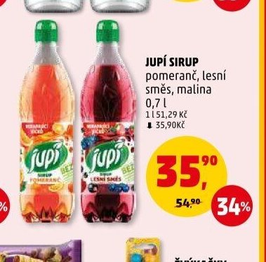 JUPÍ SIRUP pomeranč, lesní směs, malina 0,7 l