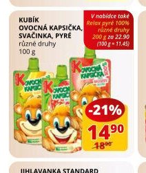 Kubík ovocná kapsička, svačinka, pyré