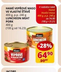 Hamé vepřové maso ve vlastní šťávě, luncheon meat