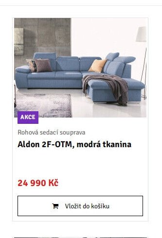 Rohová sedací souprava Aldon 2F-OTM, modrá tkanina - ASKO akcniletaky.com