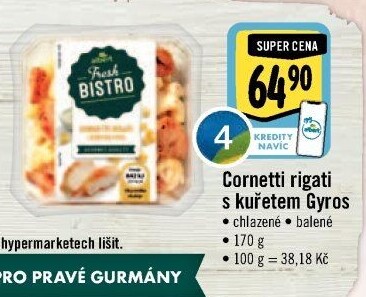 Cornetti rigati s kuřetem gyros Albert Fresh Bistro