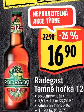 Pivo polotmavý ležák 12° Temně hořký Radegast