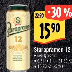 Pivo světlý ležák 12° Staropramen