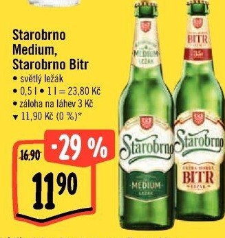 Pivo světlý ležák nepasterizovaný 11° Medium Starobrno