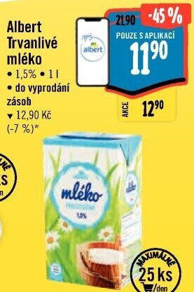 Mléko trvanlivé Albert - 1,5% polotučné