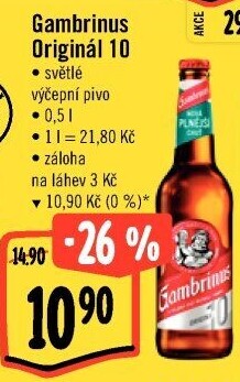 Pivo světlé výčepní Originál 10° Gambrinus