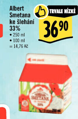 Smetana ke šlehání 33% Albert