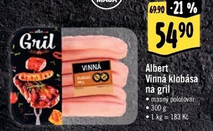 Klobása vinná na gril Albert Gril