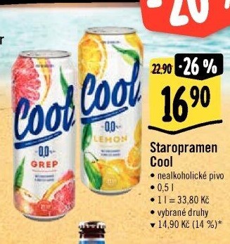 Nealkoholické pivo ochucené Staropramen Cool