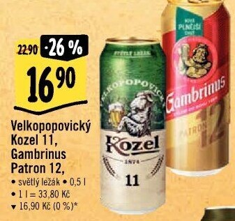 Pivo ležák 11° Velkopopovický Kozel
