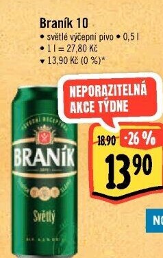 Pivo světlé výčepní 10° Braník