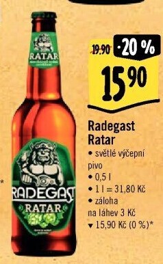 Pivo světlé výčepní Ratar Radegast