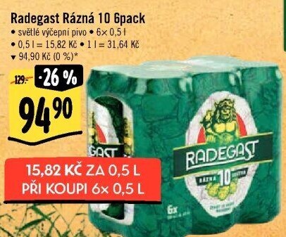 Pivo světlé výčepní Rázná 10° Radegast