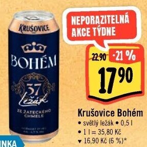 Pivo světlý ležák Bohém Krušovice