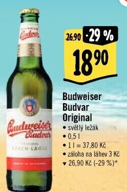 Pivo světlý ležák Original Budweiser Budvar