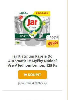 Jar Platinum Kapsle Do Automatické Myčky Nádobí Vše V Jednom Lemon, 125 Ks