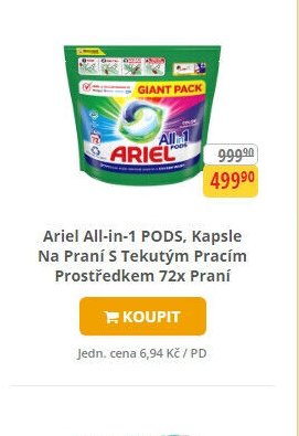 Ariel All-in-1 PODS, Kapsle Na Praní S Tekutým Pracím Prostředkem 72x Praní