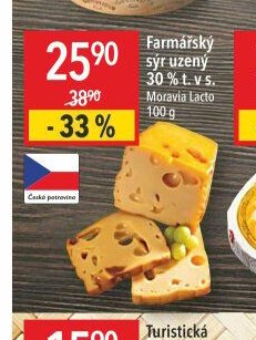 Farmářský sýr uzený 30 % t. v s.