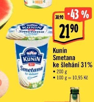 Kunín Smetana ke šlehání 31%