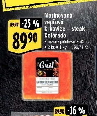 Marinovaná vepřová krkovice - steak Colorado