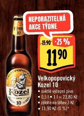 Pivo světlé výčepní 10°Velkopopovický Kozel