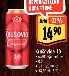 Pivo světlé výčepní Originál Královská 10° Krušovice