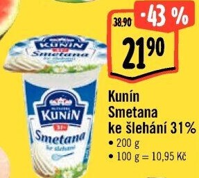 Smetana ke šlehání Kunín 31%