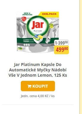 Jar Platinum Kapsle Do Automatické Myčky Nádobí Vše V Jednom Lemon, 125 Ks