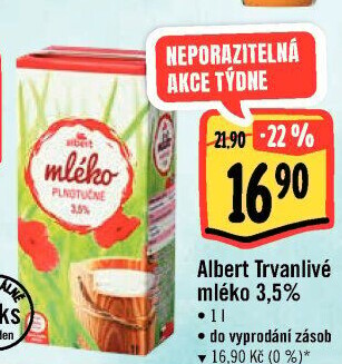 Mléko trvanlivé Albert - 3,5% plnotučné