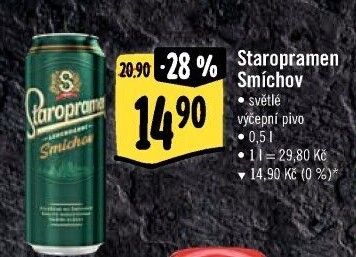 Pivo světlé výčepní 10° Smíchov Staropramen