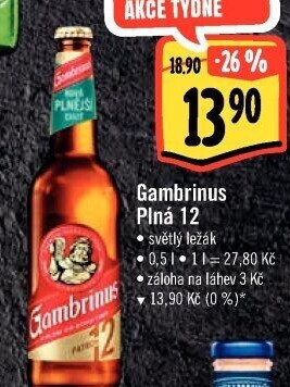 Pivo světlý ležák 12° Plná Gambrinus