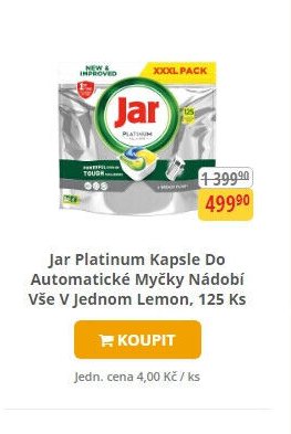 Jar Platinum Kapsle Do Automatické Myčky Nádobí Vše V Jednom Lemon, 125 Ks