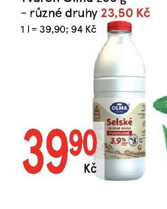 Mléko Selské Olma 3,9% 1 l PET