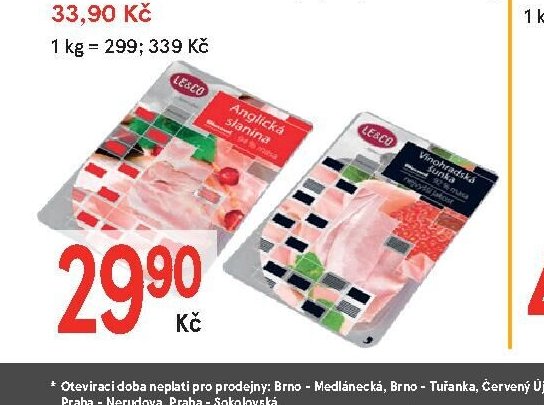 Anglická slanina 100 g / Vinohradská šunka 100 g