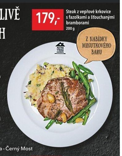 Steak z vepřové krkovice s fazolkami a šťouchanými bramborami