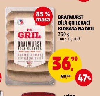 BRATWURST BÍLÁ GRILOVACÍ KLOBÁSA NA GRIL