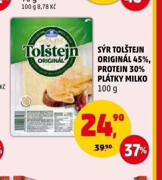 SÝR TOLŠTEJN ORIGINÁL 45%, PROTEIN 30% PLÁTKY MILKO 100 g