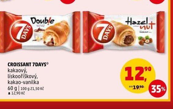 CROISSANT 7DAYS kakaový, lískooříškový, kakao-vanilka 60 g