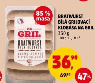 Klobása bílá grilovací bratwurst Na gril Penny