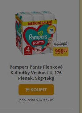 Pampers Pants Plenkové Kalhotky Velikost 4, 176 Plenek, 9kg-15kg