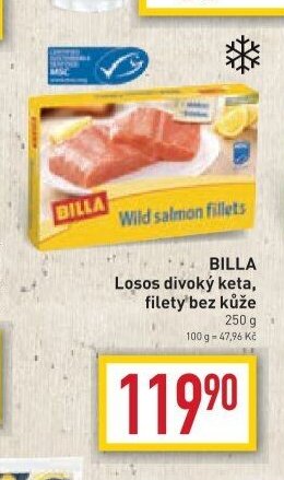 BILLA Losos divoký keta, filety bez kůže