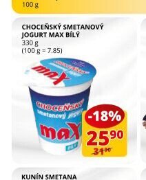 Choceňský smetanový jogurt Max bílý 330 g